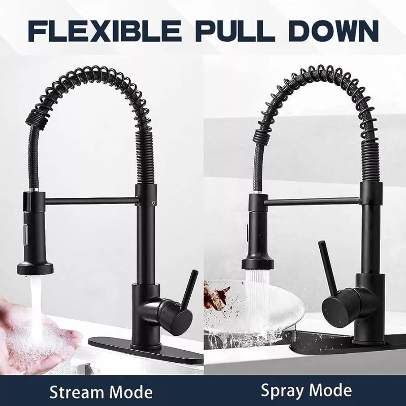 ZSW Kitchen Faucets with Pull Down Sprayer Black Spring Commercial