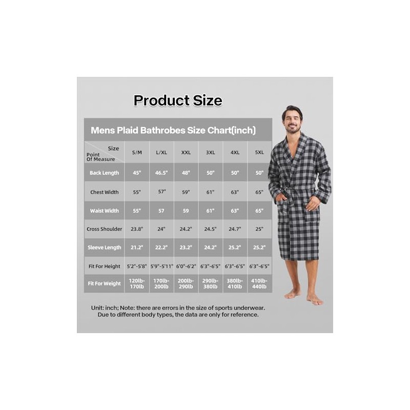 FashGudim Men's Cotton Lightweight Thin Short Dressing Gown Checked Summer