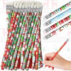 Tenare 60 Pcs Christmas Pencil with Eraser 12 Style Snowman Stocking Santa Claus Christmas Tree Reindeer Pencils Xmas Gift for Kid Student Xmas Stocking Fillers Stationery Party Favors (Classic)