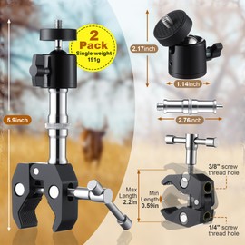 HappyAlley 2Pcs T Post Trail Camera Holders with 360° Rotating Ball Head, Trail Camera Mounting Bracket, Adjustable Trailcam Holder for Hunting, Easy Installation, Versatile Compatibility