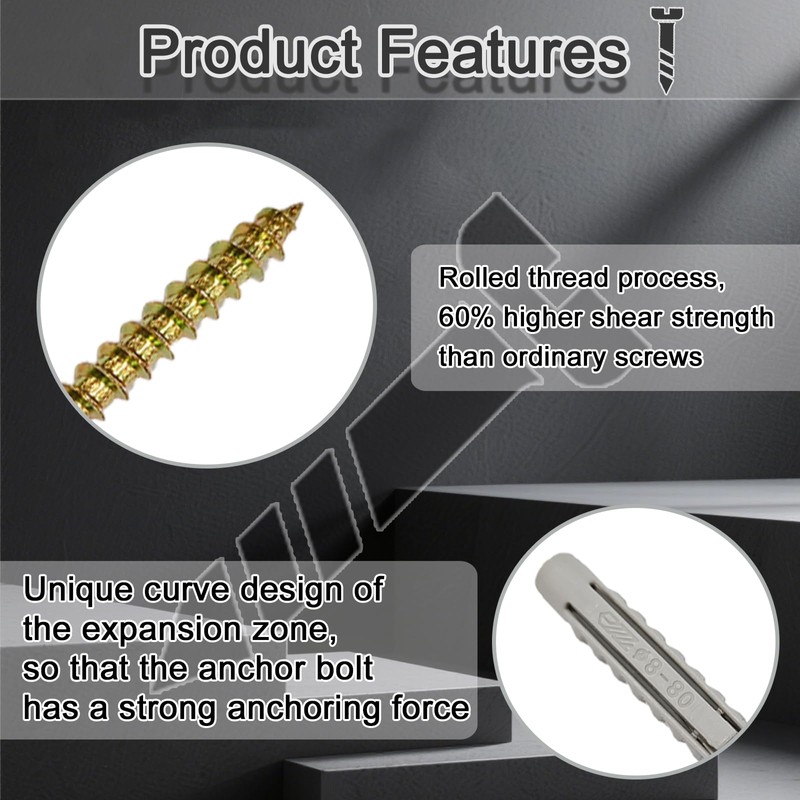 38 Pcs Heavy Duty Screws with Nylon Plugs, （4.9x85mm）& Wall