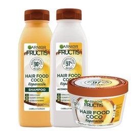 Kit Garnier Fructis Hair Food Coco Rutina Completa, Reparación Profunda para el Cabello Dañado, Shampoo 300 ml, Acondicionador 300 ml y mascarilla cabello de 350 ml