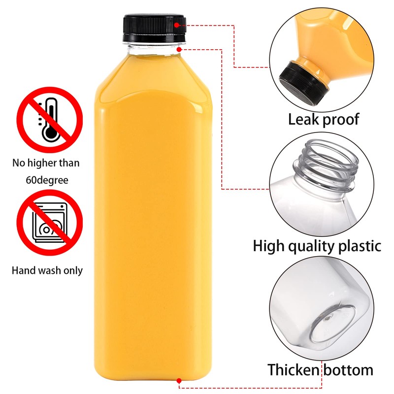 Cedilis 10 Pack 33oz Plastic Juice Bottles with Black Cap,