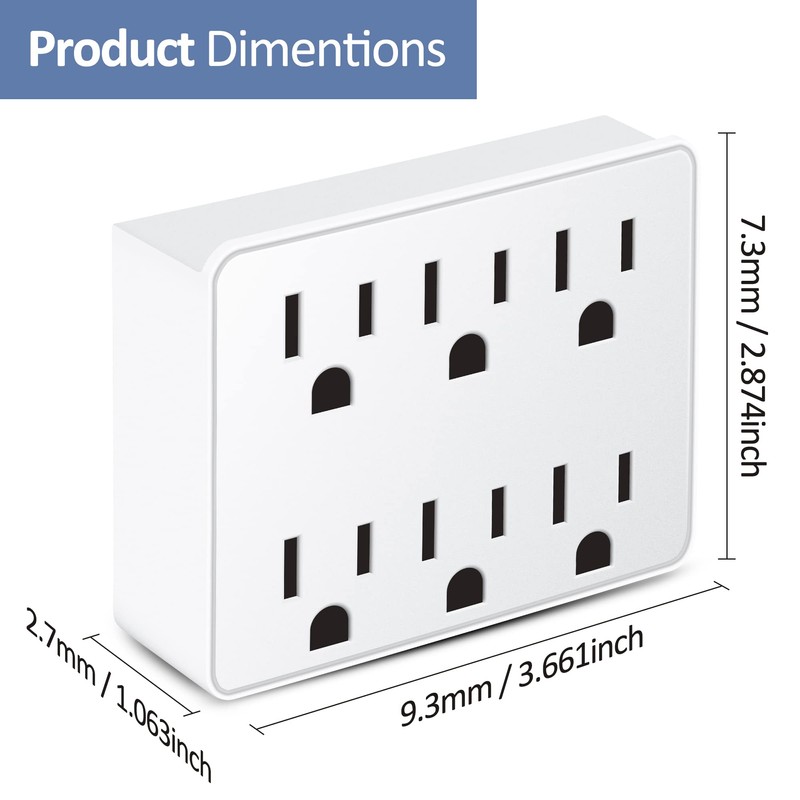 3 Prong Power Strip Outlet Extender, Multi Plug Outlet with