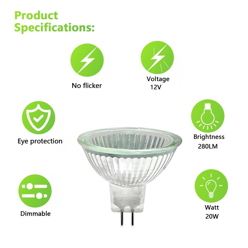 WinDerMo MR16 Halogen Bulbs, Halogen 12 V 20 W, GU5.3
