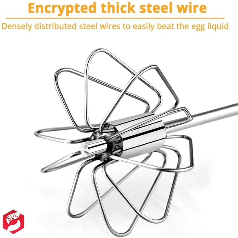 SUL Stainless Steel Spring Action Egg Whisk, Rotatory Whisk Blender,