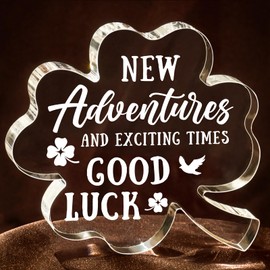 Leaving Gifts for Colleagues Women Men - Good Luck New Adventures Presents for Colleagues Friends Teacher Coworker Work Leaving, Gifts Acrylic Clover Plaque with Good Luck, New Job Gift New Home Decor
