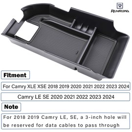 RUNROAD Center Console Organizer Compatible with Toyota Camry XLE XSE 2018-2024 and Camry LE SE 2020 2021 2022 2024 Accessories, Armrest Insert Tray Secondary Storage Box Fit 2 USB Ports, Black