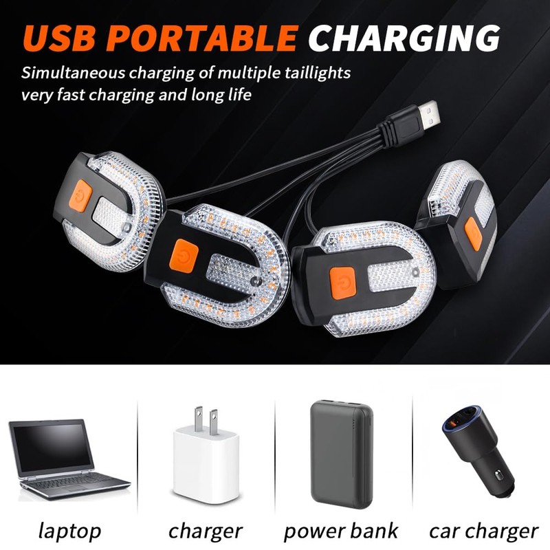 4Pcs Turn Signals for Bicycles with Alarm, USB Charging Remote