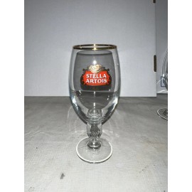 STELLA ARTOIS 33CL BEER GLASS SET OF 4 GOLD RIMMED GLASSES CHALICES BELGIUM NEW!