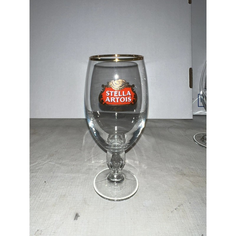 STELLA ARTOIS 33CL BEER GLASS SET OF 4 GOLD RIMMED