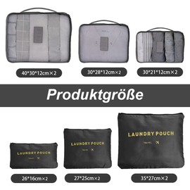 12 Stück Koffer Organizer Set, Packing Cubes for Suitcase Travel Accessories Kofferorganizer Kleidertaschen Packwürfel Kosmetik Packtaschen (Schwarz)