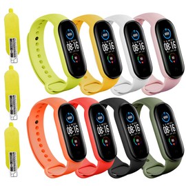 (8 PACK) Mi 5 & 6 Strap Replacement Bracelets with three FREE Screen Protectors , Skin-Friendly Soft & Flexible Silicone Mi 5 & 6 Strap Wristbands for Male and Female