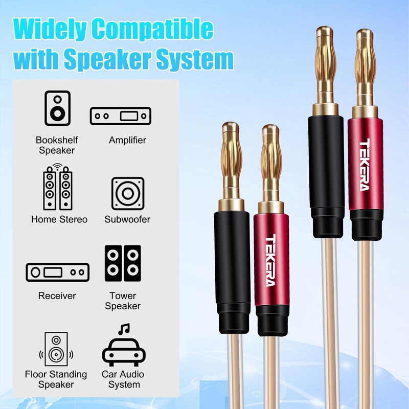 TEKERA Speaker Cable with Banana Tip Plugs, 1M Speaker Cable
