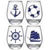 Nautical Stemless Wine Glasses Set of 4, Nautical Gifts for