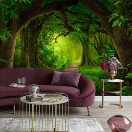 GLWYHY - Vision 3D Forest Wallpaper Bedroom Beautiful Landscapes Mural Green Trees Nature Plants Large Living roo TV Background Wall Paintings - 108"x75"（W X H）