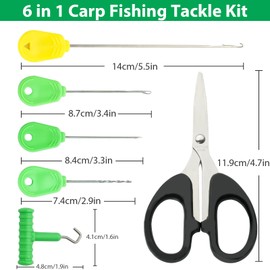 DONQL Baiting Needle Set, 6 in 1 Carp Fishing Baiting Rigs Tool Kit Set, Carp Fishing Accessories Including Hook Needle, Driller, Knot Puller, and Fishing Braid Line Scissors for Lures Bait Driller