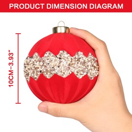 SY Super Bang 4 Inch Large Velvet Red Christmas Ornaments, Flocked Christmas Tree Hanging Ball Decorations Assortment, for Holiday Birthday Wedding Xmas Party Decor, 100MM