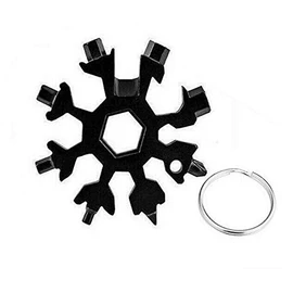 18 in 1 Stainless Multi-tool Snowflake Keychain Wrench Screwdriver Bottle Opener (BLACK)