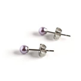 4mm Faux Pearl Stud Earrings Hypoallergenic Surgical Steel Pale Purple