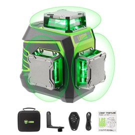 Laser Level 3x360° Self Leveling, 3D Green Cross Line Laser for Construction and Picture Hanging, Rechargeable Battery, Remote Control, Magnetic Rotating Stand Included - LASGOO LG-3Dx lazer level construction laser