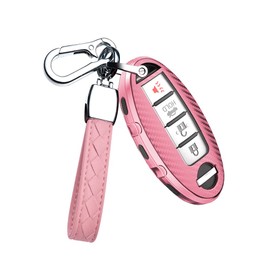 HIBEYO Car Key Case Fits Nissan Key Case TPU Cover Protective Cover for Infiniti EX J11 Qashqai Juke X-Trail Murano Micra Qashqai Cover Remote Control Keyless Carbon Fibre Pink
