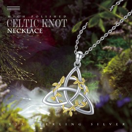 COZBUTY Celtic Knot Necklace,S925 Sterling Silver Celtic Knot Pendant Necklace,Hypoallergenic Celtic Necklace for women men,Irish Celtic Jewelry for Women,Good Luck Gifts for women(Gold Leaf)