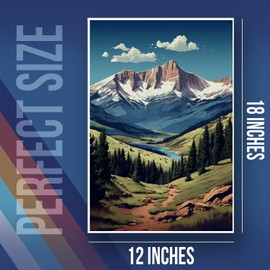 Colorado Mountains Illustrative Poster - Beautiful Scenic Postcard Style Poster For Hikers Climbers - 12 x 18 Inch Unframed Poster - Premium Poster On 100lb Gloss Paper - Printed In The USA FHJP0846