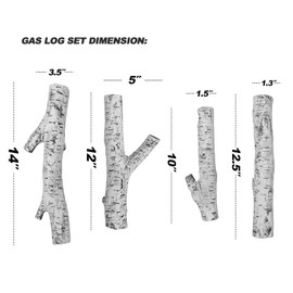 Stanbroil 4 Piece Set of Ceramic White Birch Wood Gas Log for All Types of Ventless, Gel, Ethanol, Electric,Gas Inserts, Propane, Indoor or Outdoor Fireplaces & Fire Pits
