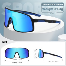 Bevi Gafas de sol deportivas polarizadas con marco TR90 duradero y flexible para hombres y mujeres, correr, conducir, ciclismo, etc, Azul (Ice), Grandes