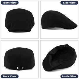 KUJUHA Newsboy Hats for Men Flat Irish Cabbie Ivy Gatsby Newsboy Driving Hat Hunting Cap Winter Hat Black