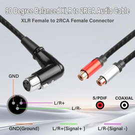 JSADZKJ Balanced XLR to 2RCA Audio Cable,90-Degree XLR Female to Dual RCA Female Adapter Cable, X L R to 2 RCA Hi-Fi Interconnect Cable,for Microphones,Mixers,Amplifiers -30CM (90-Degree)