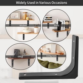 Xpieoyrm Pack of 4 Shelf Brackets, Black, 200 x 150 mm, L Metal Angle 90 Degree Shelf Brackets, 8 Inch Heavy Duty Brackets, Heavy Duty Brackets, Shelf Brackets with Screws and Dowels, for Wall