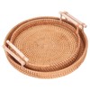 2PCS Hand Woven Rattan Tray Round Serving Tray Tea Fruit