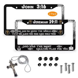 Bible Verses License Plate Frame & Jesus Cross Car Hanging Decoration Jesus Christianity Frame License Plate Holder for Standard Us Canada License Plate Holder Unisex