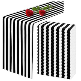 LOKUME 16 Pack Striped Table Runner Polyester Table Decor Classic Black and White Striped Table Runner Modern Elegant Design for Indoor Outdoor Events Banquet Party Wedding (12 x 72 Inch)