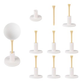 lasuroa 8 Pieces Golf Tee Holder, 5.3 x 3.8 cm Rubber Golf Tee Holder for Golf Mats with 8 Wooden Ball Spikes Golf Tee for Driving Range Mat for Outdoor and Indoor Use and for Practice Trainers