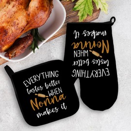 Mingnei Nonna Grandma Oven Mitts and Pot Holders Sets, Everything Tastes Better When Grandma Makes It Heat Resistant Potholder Kitchen Decor, Grandma Oven Glove Set, Nonna Gifts