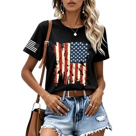 American Flag Shirts for Women 4th of July T-Shirt USA Flag Patriotic Shirt Star Stripes Graphic Summer Tees (6,Medium)