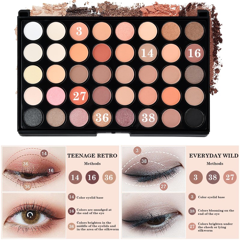 40 Colours Eyeshadow Palette, Brown, Matte and Shimmering Eyeshadow Palette,