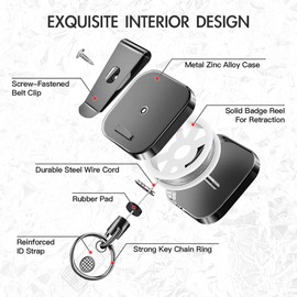 2 Pcs Retractable Badge Holders, Duty Badge Reel, Retractable Keyring Badge Reel, Metal Carabiner Badge Holder Reel, Premium Heavy Duty Metal ID Badge Holder, for Key Ring ID Card Badge Holder.