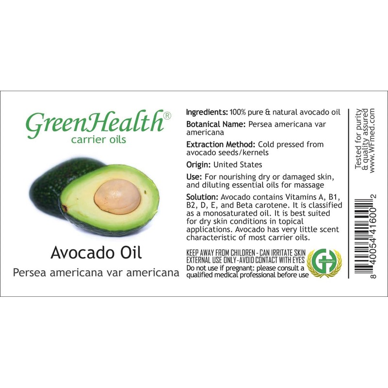 GreenHealth Avocado Oil 100% Pure Uncut 4oz(120ml) w/A FREE Black