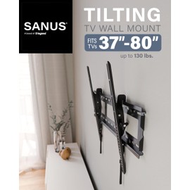 Sanus Universal Low Profile Tilt TV Wall Mount for 37" - 80" LED, LCD & Plasma TVs, Eliminates Glare with 10º of Tilt & Post-Install Adjustments - 3 Step Install - Safety Certified - MLT14-B1