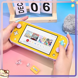 DLseego Case Design for Switch Lite Console 2019, Anti-Slip Shock-Absorption Plastic Protective Hard Carrying Case and Joy Con Controller with 2 PCS Cat Paw TDLseego humb Grips Caps - Purple