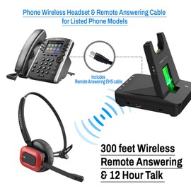 INNOTALK Wireless Headset Compatible with Poly Polycom Edge E100, E220, E300, E320, E350, E400, E450, E500, E550 Phone - Includes Remote Answering Cable