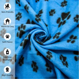 1 X Dog Blankets Washable With Paw Prints Dog Blanket | Cat Blanket | Soft Warm Dog Fleece Animals Pet Blanket Puppy Blanket Bed Travel Pack (Blue, 70cm X 73cm (Pack of 1))