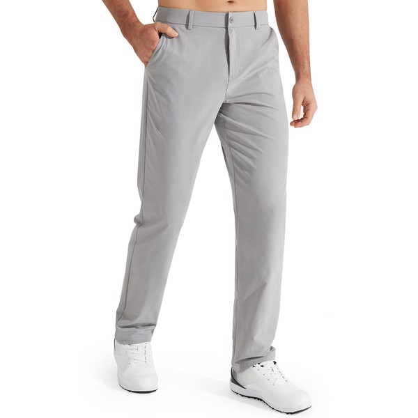 Libin Mens Golf Pants Slim Fit Stretch Work Dress Pants 30" Quick Dry Lightweight Casual Business Comfort Water Resistant, Light Grey, 34W x 30L