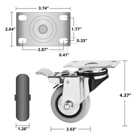 POWERTEC 3 Inch Swivel Caster Wheels Set of 4 with Brake & 880 lbs Loads, Heavy Duty Plate Casters, Dual Locking PU Castor Wheels for Furniture, Cart, Dolly and Workbenches (17208) (Pack of 4)