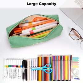 FINPAC Pencil Case, Corduroy Fabric Pencil Case, Large Capacity School Pencil Case, Wide Opening Pencil Case, Pencil Case for School, Office, grass green, Practical
