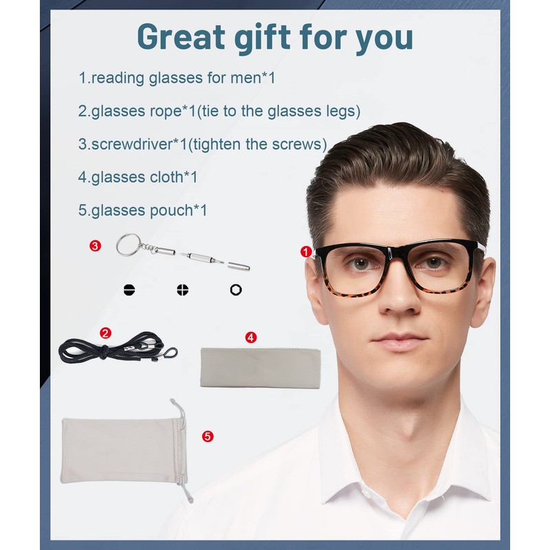 AEZUNI Extra Large Reading Glasses 4.00 Oversized Square Men Readers